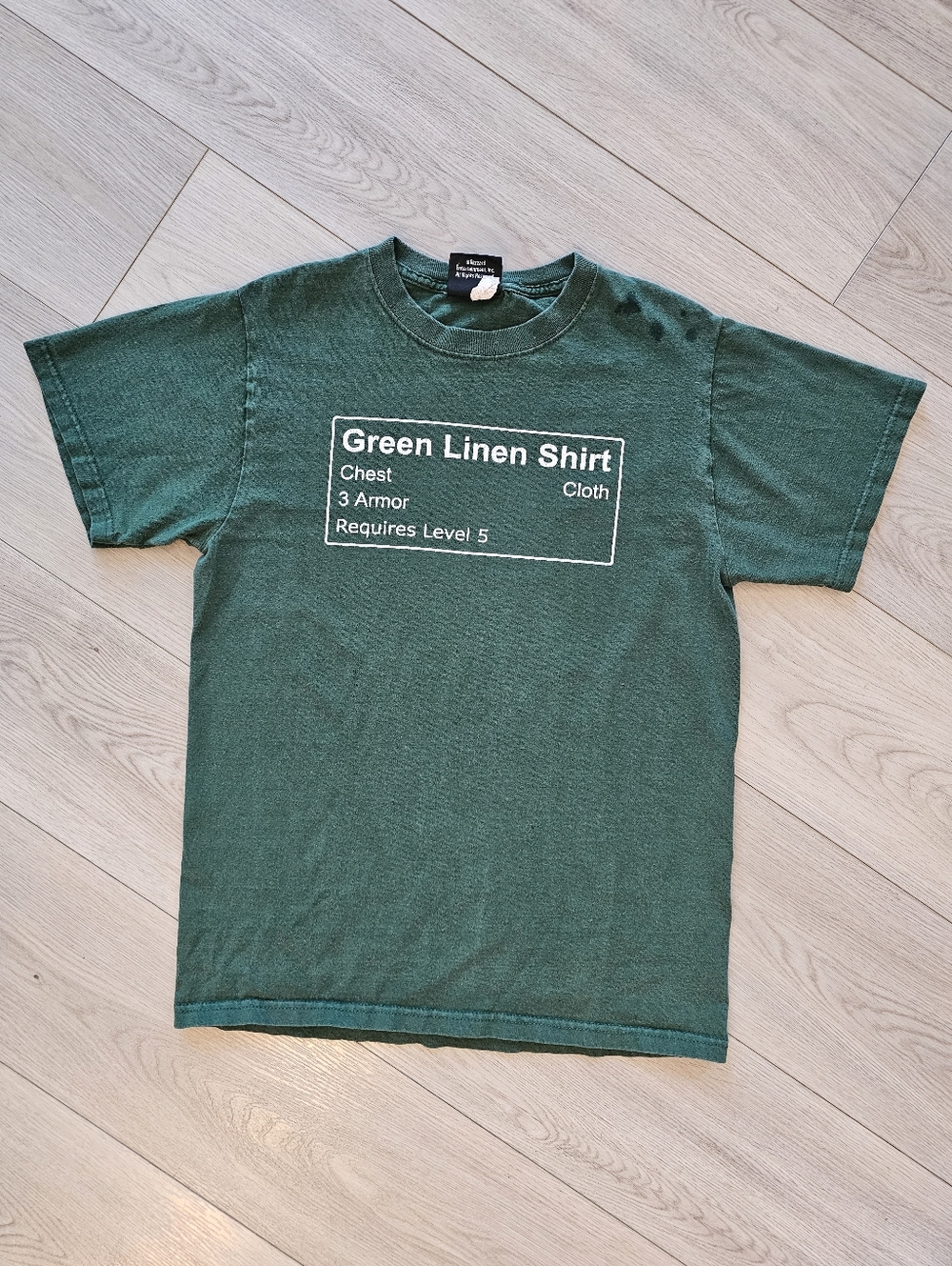 Jinx World Of Warcraft Green Linen Shirt, Shortsleeve Graphic Tee, Small